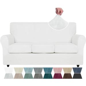 ZNSAYOTX Luxury Couch Cover 4 Piece Stretch Sofa Covers for 3 Cushion Couch Thick Soft Spandex Sofa Slipcover Living Room Anti Slip Dogs Pet Furnitre Protector (White, Sofa)