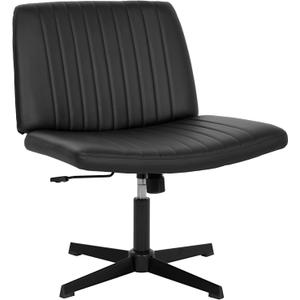 PayLessHere Criss Cross Chair,Armless Cross Legged Office Chair,Wide Comfty Desk Chair with No Wheels Modern Height Adjustable,Swivel Fabric Vanity Chair Computer Task Chair (Pack of 1, Black)