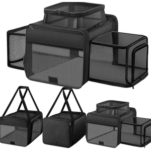 Top and 2 Sides Expandable Cat Carrier 18x11x11, TSA Airline Approved Dog Carriers for Medium Dogs, Soft-Sided Pet Carrier with Self-Locking Zippers for Kitten,Rabbit, Puppy, Guinea Pig Black
