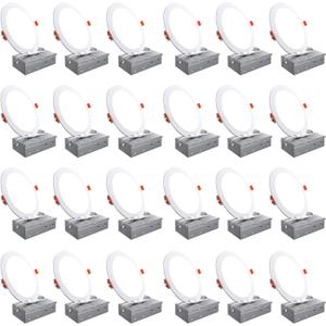 24 Pack 6 Inch Canless Recessed LED Ceiling Lights with Junction Box - 6000K Daylight , 1050LM High Brightness, 12W 110W Eqv, Ultra-Thin LED Recessed Lighting for Bedroom Kitchen Living Room Hallway