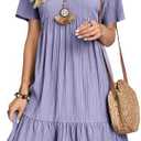 Womens Summer Dresses V-Neck Flutter Sleeve Flowy Short Dress Casual Mini Dress A-Line Ruffle Tiered Swing Dresses Small