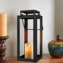 18" Black Metal Modern Candle Lantern Decorative Hurricane Lantern for Indoor & Outdoor Use, Ideal for Table, Mantle, Porch, Halloween, Christmas, and Wedding Decor (No Glass Panel)