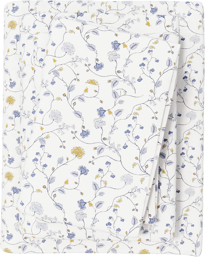 Great Bay Home Flannel Sheet Set Twin Size - 100% Turkish Cotton, Double-Brushed, Winter Floral Bed Sheets - Ultra-Soft, Cozy, 3-Piece Bedding Set (Quiet Garden)