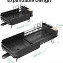 SNTD Large Dish Drying Rack - Expandable (19.3" to 29.4") Dish Rack for Kitchen Counter, Stainless Steel Dish Drainer with Utensil Holder, Pan Holder & Pot Lid Holder (Black) 12.7"D x 29.4"W x 7.9"H
