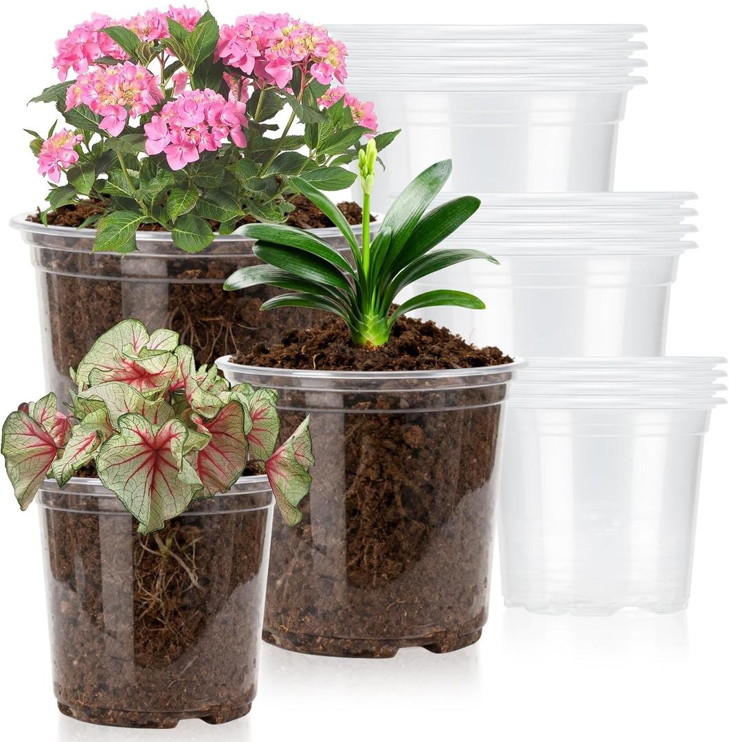 Clear Nursery Pots with Drainage, 5/6/7 Inch Nursery Plant Pots, Plastic Seedling Flower Pots for Indoor Plants, Transparent Planters for Indoor Plants, 15 Packs