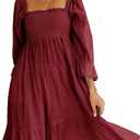 R.Vivimos Women's Summer Cotton Polka Dots Puff Sleeves Bow Casual Off-Shoulder Boho Midi Dress (Large, Burgundy) 