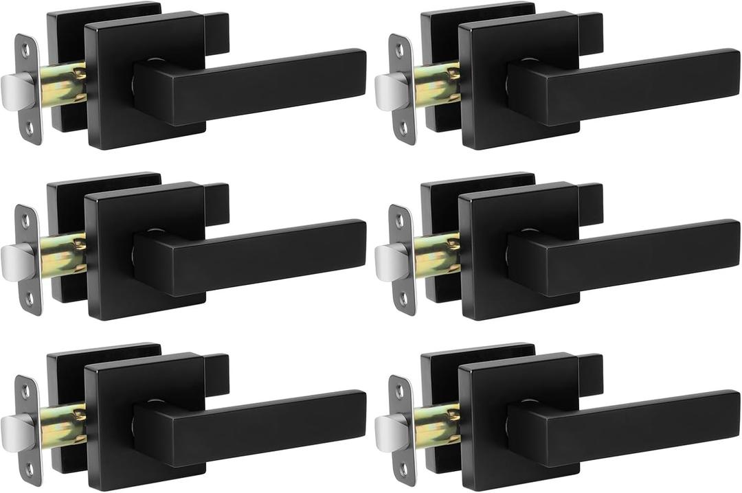 AEEKEL Matte Black Door Handle Interior Door Knob Passage Levers Set (No Lock), 6 Pack Heavy Duty Door Handle for Hall or Closet, Keyless Door Levers for Left Right Handle Doors