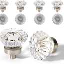 Crystal Vintage Cabinet Knobs Cabinets Knob, 8 Pack Flower Glass Brushed Nickel Clear Crystals Small Pull for Closet Dresser Drawers Cupboard Wardrobe, Solid Retro Pulls Old Fashioned Drawer Handle