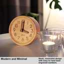 Driini Wooden Analog Desktop Clock 4.3 in. Decorative Pinewood, No-Tick Design Easy to Read Silent Sweep Mantle Clock Quiet Tabletop Clocks with Wood Body, Hands, & Battery Cover; Light