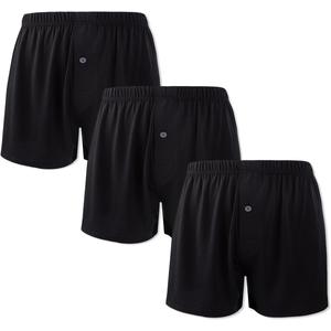 BAMBOO COOL Mens Boxers Short Classic Fit Soft Casual Underwear Loose Breathable Boxer Shorts for Men (Black, XL)
