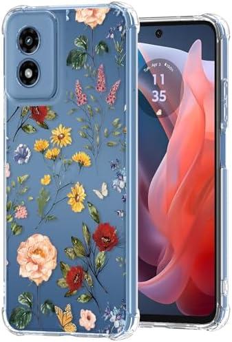 Buleens for Motorola for Moto G Play 2024 Case 4G - Clear Flexible TPU Women Girls Cute Protection Phone Cover Slim Fit Shockproof Girly Aesthetic Design Pattern for Motorola G Play 2024 Case, Floral
