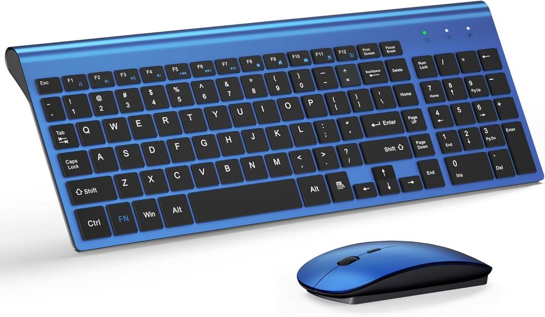 TopMate Wireless Keyboard and Mouse Ultra Slim Combo, 2.4G Silent Compact USB Mouse and Scissor Switch Keyboard Set with Cover, 2 AA and 2 AAA Batteries, for PC/Laptop/Windows/Mac - Blue Black (Blue Black)