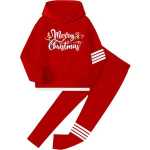 NECIOUS Girls Fall Outfits 2 Piece Fashion Contrast Stripes Hoodie Sweatshirt and Leggings Clothing Sets (13-14 Years, Red)