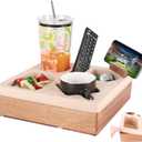 Couch Cup Holder Tray, Silicone Wooden Couch Caddy with Cup Holder for Snacks, Drinks, Remotes, Waterproof Cup Holder for Couch, Organizer, Couch Drink Holder (Beige)