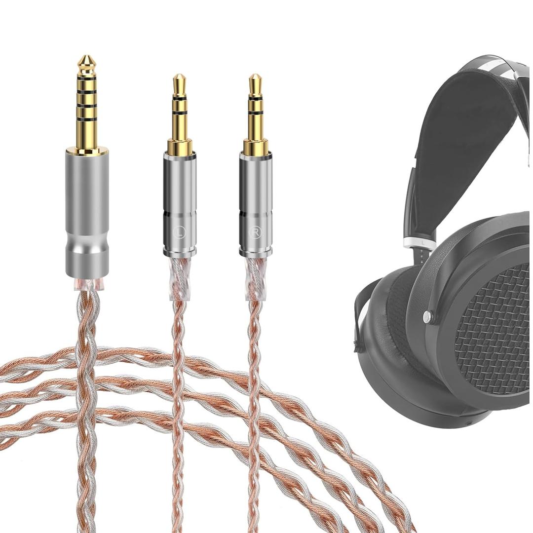 GEEKRIA 4.4mm Balanced Cable Compatible with HIFIMAN SUNDARA, Edition XS, HE 4XX/400i/1000V2, Denon AH-D600/D7200, 6N OCC Braided Silver Plated Audio Cord (4.4mm to Dual 3.5mm Male/4.9ft)