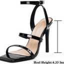 Elisabet Tang Womens Crystal Stilettos Heeled Sandals, 4 Inch Square Open Toe Strappy Sexy High Heels Ankle Strap Buckle Heels for Party Wedding Dress Daily Wear Shoes (Black)