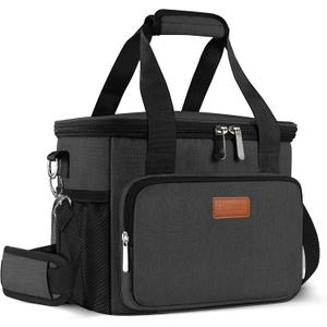 Femuar Lunch Bags for Women/Men, Insulated Lunch Bag for Work Office Picnic - Large Lunch Cooler Bag Leakproof Lunch Box with Adjustable Shoulder Strap for Adults - Charcoal(15L)