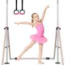 SHIWEI Gymnastics Bar for Kids, Gymnastic Kip Bar 5-Height Adjustable Home | Foldable, Indoor Outdoor Use, 140lb Capacity, for Ages 3-8, with Gymnastics Rings, Anti-Slip & Space-Saving Design