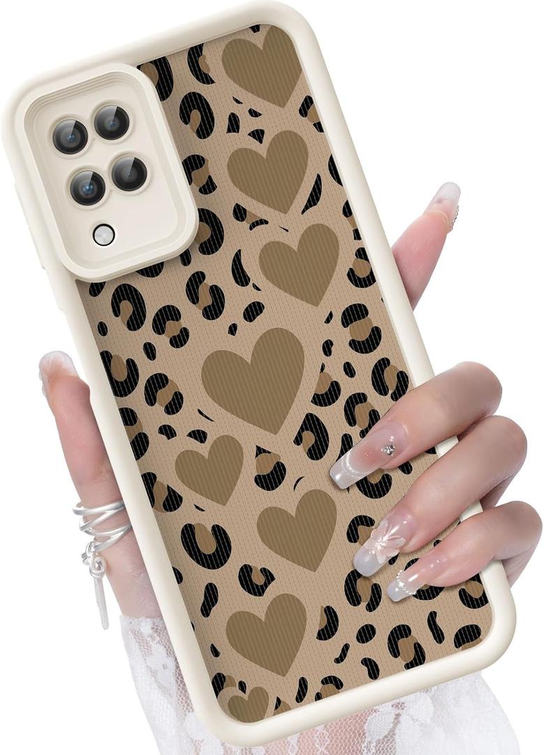 for Samsung Galaxy A12 Case, Creative Pattern Design Girls Women Liquid Silicone Cover, Thicker Frame Shockproof and Scratch-Resistant Soft Case for Samsung A12 - Leopard Hearts