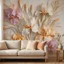 3D Floral Peel and Stick Wallpaper Self Adhesive Cream Iris Flower, 134" x 96"