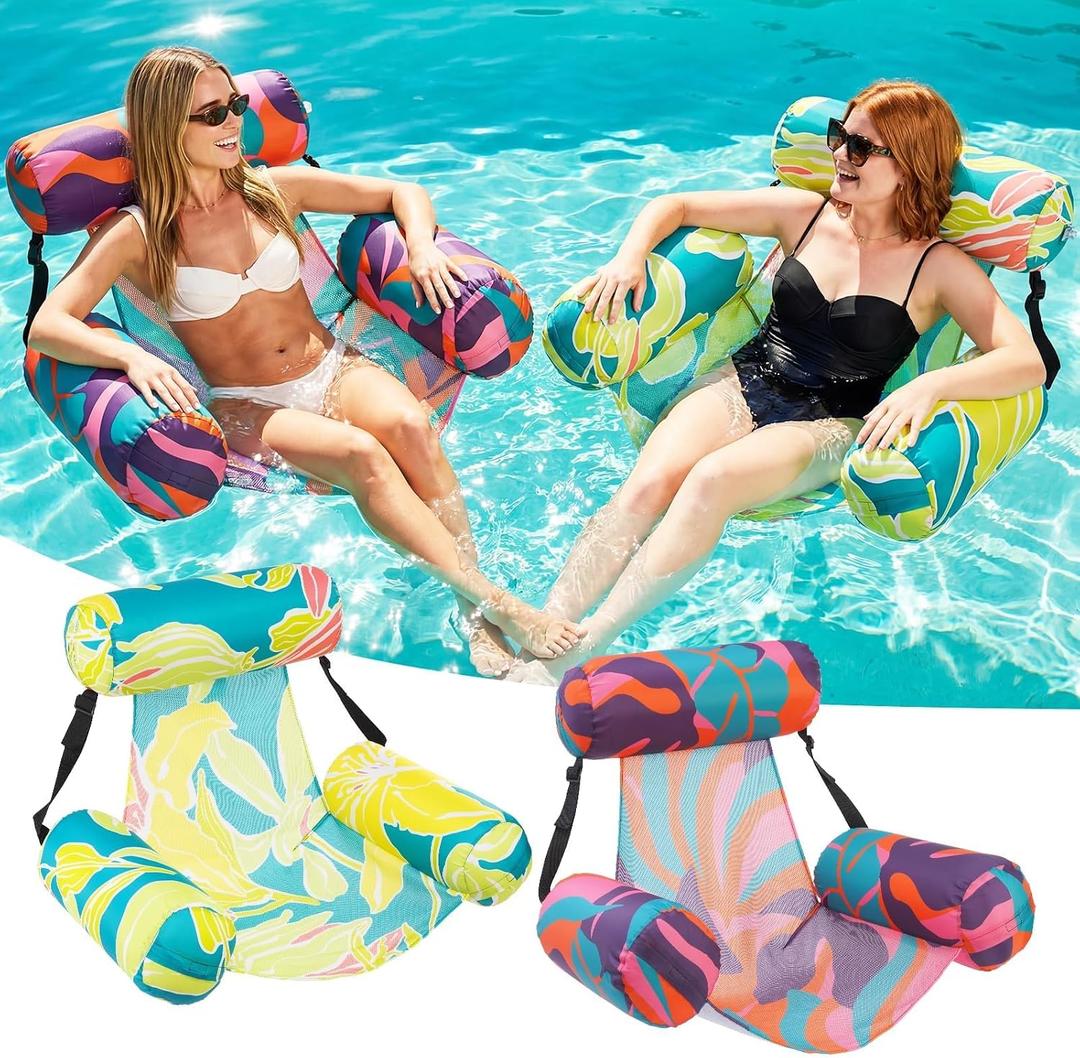 Inflatable Pool Float Chair - 2 Pack Pool Floats Adult Heavy Duty, Water Floating Lounge Chairs, Blow up Floaties Adults for Summer Fun Party Lake Beach, Large