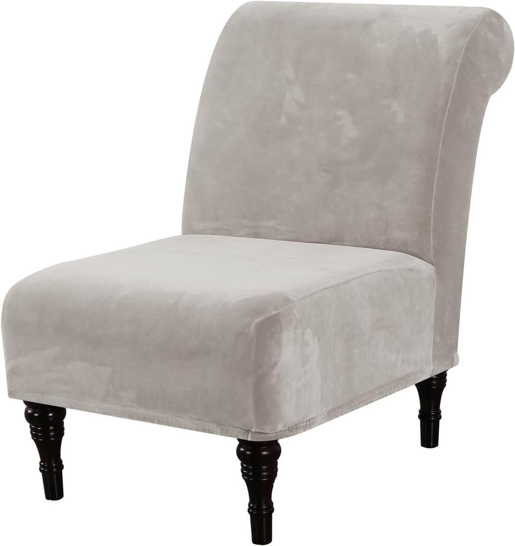 H.VERSAILTEX Armless Accent Chair Covers Thick Velvet Armless Chair Slipcovers High Stretch Chair Covers for Living Room Hotel Machine Washable Furniture Protector with Elastic Bottom, Oatmeal