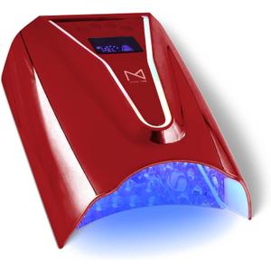 M - Crystal Cure 128W UV Nail Lamp - Fast Curing Nail Light with 45 Powerful 365nm+405nm LEDs - Cordless, Rechargeable, Auto Sensor - UV Light for Gel Nails for Manicures & Pedicures (Red)