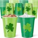 Vesici 100 Pcs 12 oz St. Patrick's Day Disposable Plastic Cups Green Shamrocks Drinking Cups St. Patrick's Day Party Supplies for Holiday Wedding Birthday Party Supplies