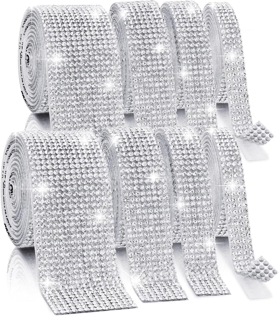 Rhinestone Ribbon Self Adhesive, 8-Yard Bedazzling Strips, 8-Rolls Rhinestone Strips for DIY Craft, Rhinestones for Crafting, Home Decor and Special Events, 4/6/8/14 Rows Transparent Crystal