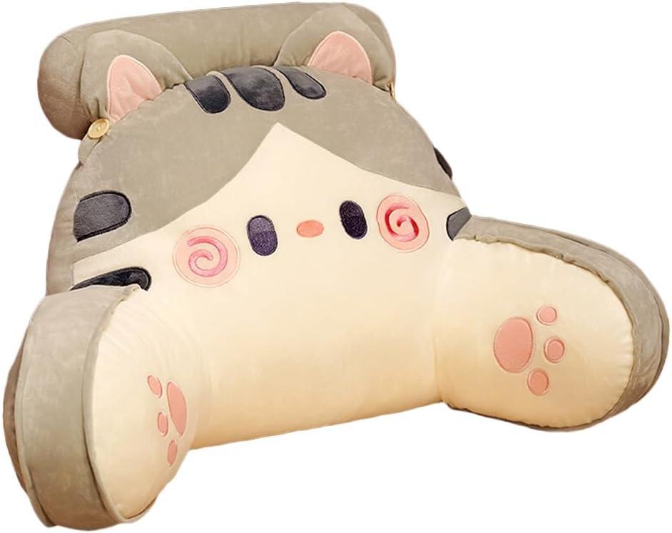 Reading Pillow for Kids/Teens/Adults, Back Pillow for Bed Backrest with Arms, Bed Rest Pillow with Detachable Neck Roll for Sitting in Bed or Couch for Watching TV/Gaming/Relaxing