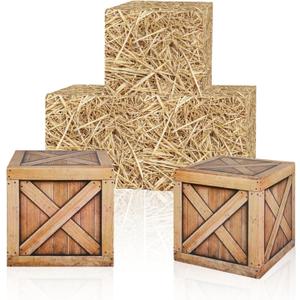 5 Pack Hay Bales Cardboard Boxes Set, Western Cowboy Party Decorations, Pirate Party Decorations, Western Wooden Grain Boxes, Fake Hay Photo Booth Props Straw Boxes for Fall Harvest Halloween