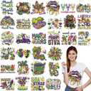 Qeeenar 30 Sheets Mardi Gras Iron on Transfers Masquerade Mask Clown Dwarf Lips Ready to Press Heat Patches Green Purple Yellow Iron on Transfers Stickers for Mardi Gras Shirts Cloth DIY Craft