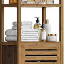 Bathroom Cabinet, Bamboo Floor Cabinet Freestanding Narrow Storage Unit with Removable Shelves, 6 Tier Tall Cabinet, Walnut, 13.42"W x 12.99"D x 66.53"H