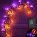 6 Ft 54 LED Halloween Willow Vine Twig Decor Garland with 8 Modes Timer 9 Pumpkins 9 Bats Waterproof Battery Operated Scary Halloween Decorations for Home Wall Mantle Fireplace Decor