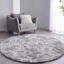 FJZFING Tie-Dyed Light Grey Round Rug Ultra-Soft Plush Modern 5x5 Circle Area Rug for Kid's Bedroom, Fluffy Shag Circular Rug for Nursery Room, Non-Slip Tie-Dyed Light Grey Rug for Teen's Room