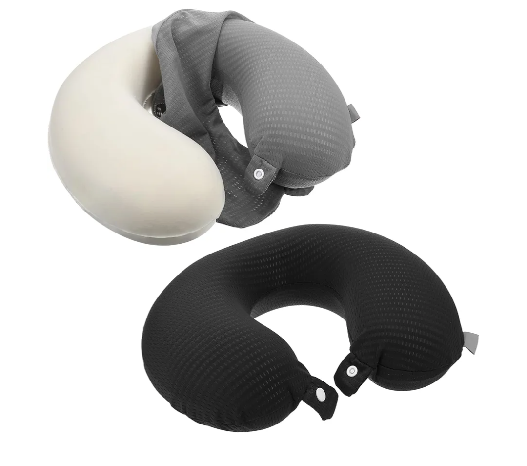 2 Pcs Neck Pillow Covers with Zipper, U Shaped Travel Pillow Case Cover, Replacement Neck Pillows Case, Washable oft Airplane Pillows Covers, Black Grey(Only Cover, No Filler)