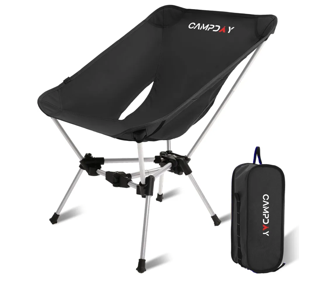 Camping Chair Backpacking Portable Hiking Ultralight Small Lightweight Folding Chair for Outdoor Camp Beach Picnic Concert, Supports 330lbs (Black,1PCS)