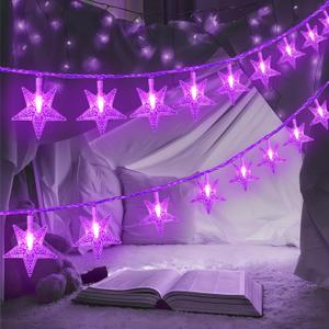 ITICdecor Star Lights 15 FT 30 LED Battery Operated Indoor & Outdoor Twinkle Fairy String Lights for Xmas Tree (Purple)