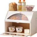 Bamboo Bread Box for Kitchen Bread Storage And Organizer Farmhouse Countertop Bread box Double Layer Bamboo Wooden Extra Large Capacity(White)