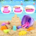 Dreamon Collapsible Beach Toys Set for Kids 3-10, Collapsible SandBucket with Beach Molds and Mesh Bag, 2 Pack Shovels Set Ice Cream Sand Toys for Beach, Sandbox Travel Toys for Kids Toddlers Girls