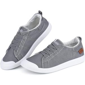 JENN ARDOR Slip-on Canvas Fashion Sneakers for Womens Comfortable Casual Walking Flats Elastic Stylish Cute Lightweight Shoes (10)