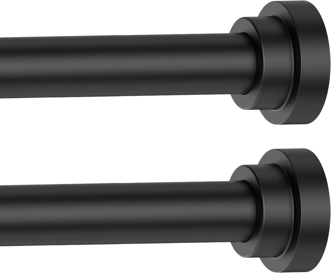 Black Curtain Rods for Windows 28 to 48 Inch, 2 Pack 5/8" Diameter Heavy Duty Metal Stainless Steel Adjustable Small Drapery Rod With Bracket