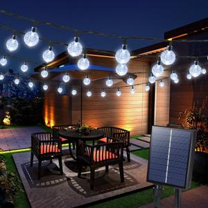 Joomer Solar String Lights Outdoor, 65FT 100LED Globe String Lights 8 Lighting Modes, Waterproof Solar Powered Patio Light for Garden Yard Porch Wedding Party Outdoor Decor (White)