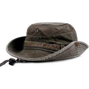 Sun Hat for Men, Cotton Embroidery Summer Outdoor Sun Protection Wide Brim Bucket Hat Foldable Safari Boonie Hat (6 7/8-7 1/4, Army Green)