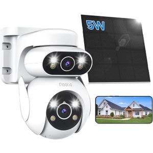 Noorio Solar Security Camera Wireless Outdoor Dual Lens, 2.4G WiFi Solar Powered Camera, 360PTZ View, 24/7 Recording, 2K Color Night Vision (Download Plus APP)