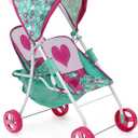 509 Crew: Mint Heart - Tandem Twin Doll Stroller - Hot Pink & Green, Storage Basket, Retractable Canopy, Folding, Accessory, Pretend Play Toy, Kids 3+