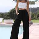 Women's Palazzo Pants Flowy High Waist Flowy Wide Leg Trousers with Pockets Cotton (Black, S)