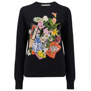 GG Athena Flower Print Sweatshirt in Black, SIZE M