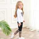 2 x Toddler Girl Clothes Figure Graphic Drop Shoulder Top Pullover Leopard Print Pants Fall Winter Outfit Set (White)