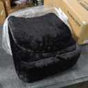 GREENSTELL Small Vanity Stool Chair with Storage and Folding Back, 13.4" x 15" x 30" Square Faux Fur Soft Ottoman, 4 Metal Legs with Anti-Slip Feet, Furry Padded Seat for Makeup, Bedroom, Black